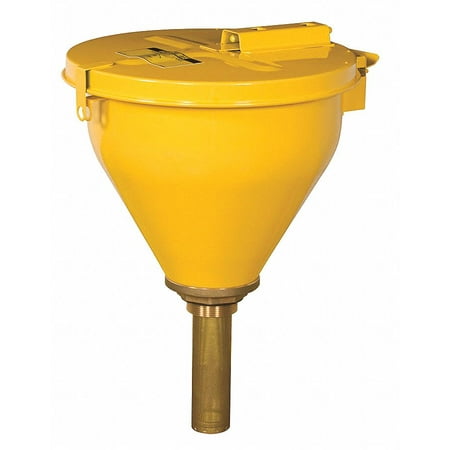 08227self-closing-funnel-overall-capacity-26-gal-overall-diameter-10-34-in-overall-height-10-in-color-yellow-connection-size-2-in-cover-type-self-closing-finish-powder-coated-flame-arrester-height-6-in-flame-arrester-material