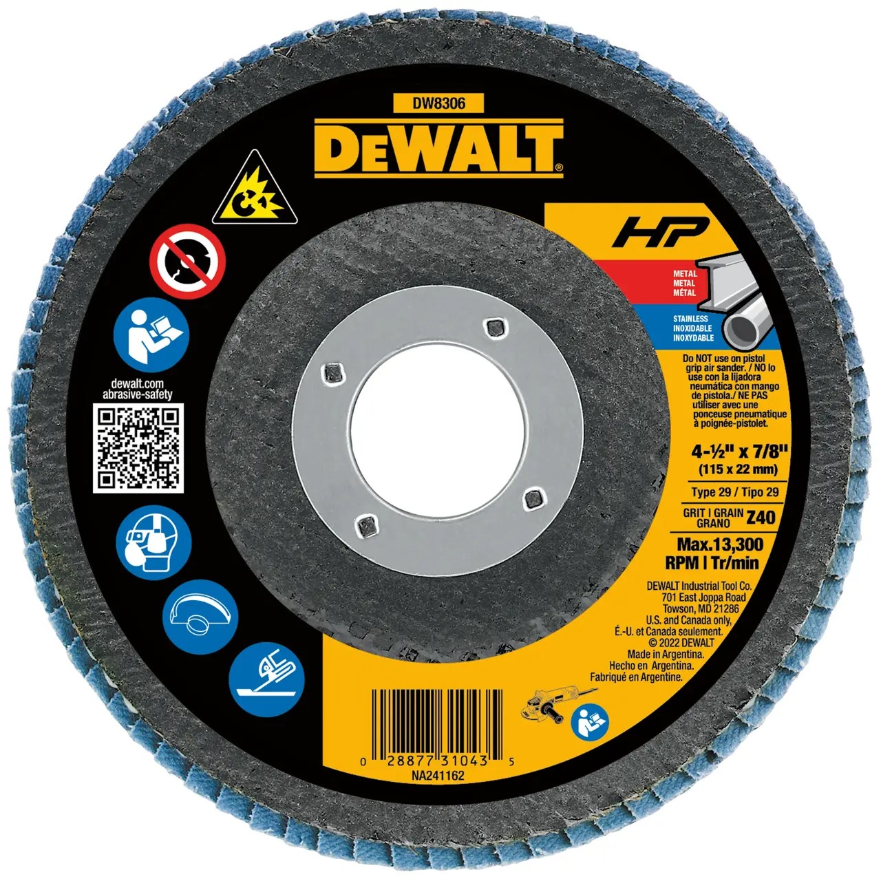 DeWalt 4 1/2 X 7/8 Flat Disk 36 Grit