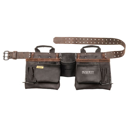 dwst550112pdewalt-leather-tool-apron-tape-measure-pocket-2-carrying-handles-rivets-reinforce-on-stress-points-double-tongue-roller-buckle-heavy-duty-webbing-and-leather-belt-wide-open-structured-pockets-for-easy-access-made-o