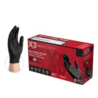 Gloveworks XL X3 Powder Free, Textured, Black Nitrile