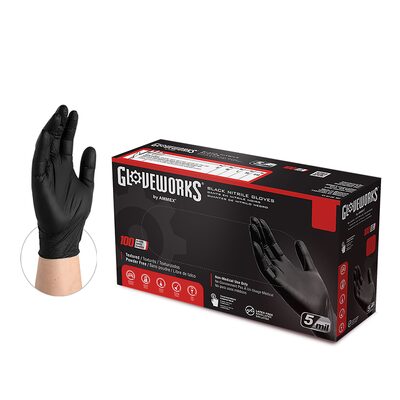 Gloveworks XL P/F, Txtred Black Nitrile Gloves (100 per Box)
