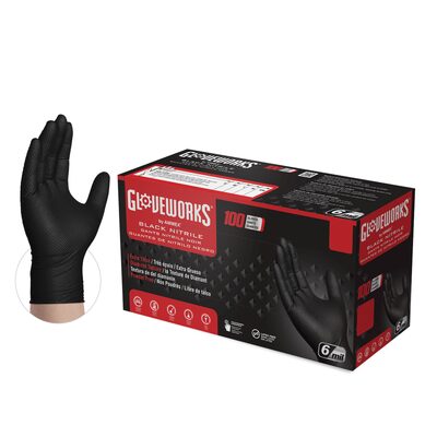 Gloveworks Gloves Heavy Duty Black Nitrile Med