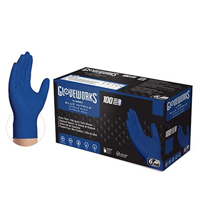 Gloveworks Royal Blue Nitrile Raised Diamond Texture Disposable Gloves, Size Large