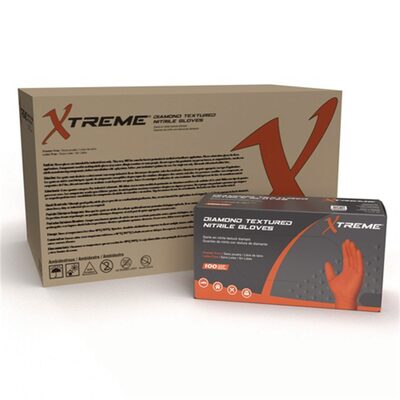 Xtreme Industrial Orange Diamond Textured Nitrile Disposable Gloves, Large