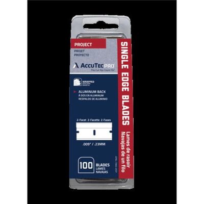 AccuTec Pro AccuTec Pro Single Edge Blade .009 1074 Alum Back 100SHL BL/CLM, CLM=CT, CA=DISP (25CT/DISP)