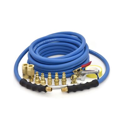 BluBird Rubber Air Hose Assembly 3/8" x 25' w/ 10 Pc Brass Accessory Kit