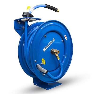 BluBird Rubber Air Hose Reel Heavy Duty Single Arm Assembly 3/8" x 75'