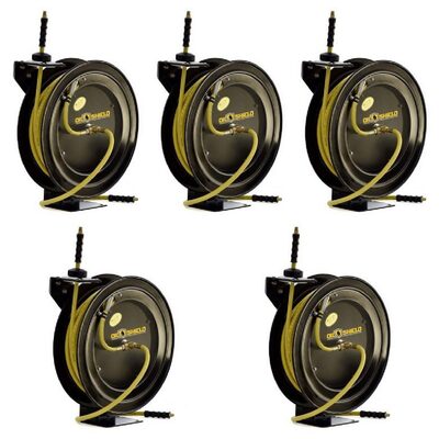 BluBird OilShield OSR3875  3/8 Inch Heavy Duty Steel 300 PSI Oil Resistant 75 Foot Retractable Air Hose Reel - 5 Pack