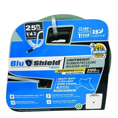 BluBird BluShield Rubber Pressure Washer Hose Assembly 1/4" x 25' w/ M22 Non Marking