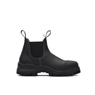 Blundstone Steel Toe Slip-On Elastic Side Boots w/ Kick Guard, Black, AU size 6, US size 7