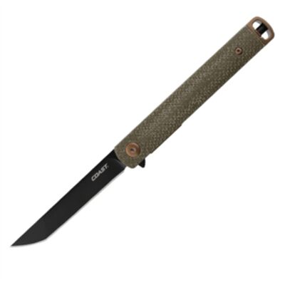 COAST LX504 1919 Founders Series Select Assisted Open Titanium Nitride Coated 9Cr18Mov Tanto Blade Linen Micarta Handle with Frame Lock Folding Pocket Knife - Green