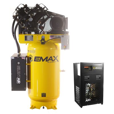 Emax Compressor 7.5HP 1 PH Industrial Plus 80 Gal. Vertical Silent Air Compressor with 30 CFM Dryer Bundle