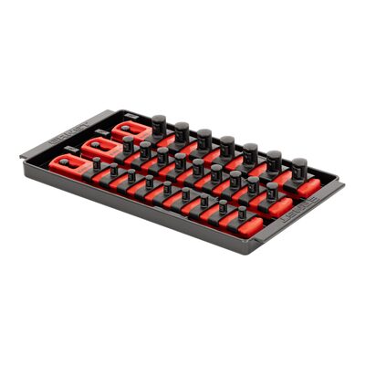 Ernst Mfg. 3 Rail Universal Twist Lock Socket Tray 8" Red, 25 Socket Clips - 9) 1/4", 9) 3/8" and 7) 1/2"