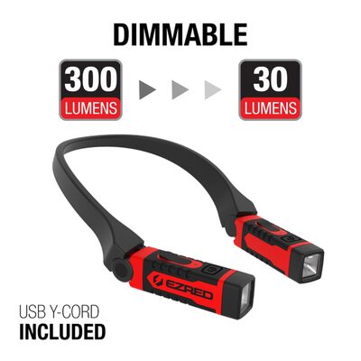 E-Z Red ANYWEAR Rechargeable 300 Lumen Dimmable Neck Light - Red
