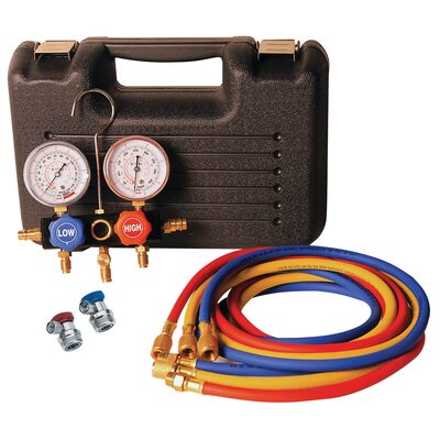 FJC R-134A/R-1234YF DUAL MANIFOLD GAUGE SET IN CASE