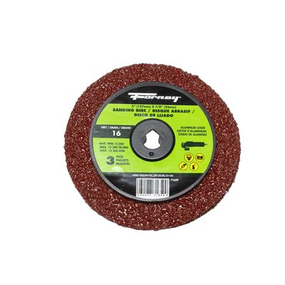 Forney Industries Resin Fibre Sanding Disc, Aluminum Oxide, 5 in x 7/8 in Arbor, 16 Grit