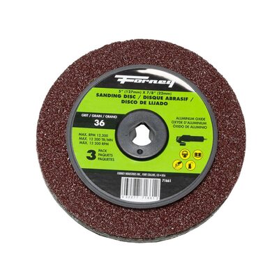 Forney Industries Resin Fibre Sanding Disc, Aluminum Oxide, 5 in x 7/8 in Arbor, 36 Grit