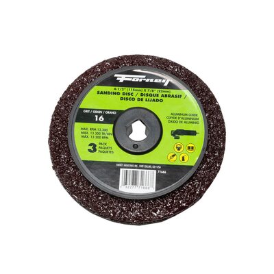 Forney Industries Resin Fibre Sanding Disc, Aluminum Oxide, 4-1/2 in x 7/8 in Arbor, 16 Grit