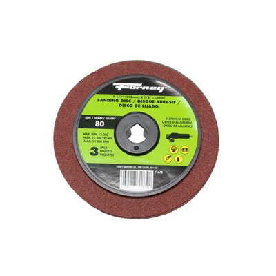Forney Industries Resin Fibre Sanding Disc, Aluminum Oxide, 4-1/2 in x 7/8 in Arbor, 80 Grit