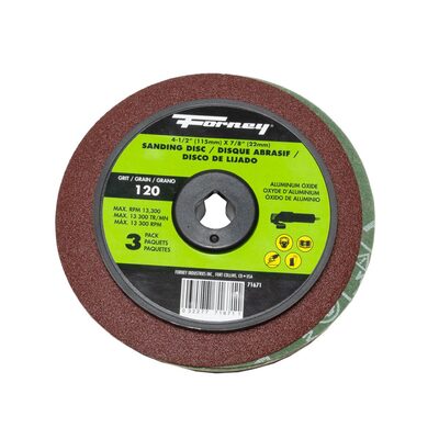 Forney Industries Resin Fibre Sanding Disc, Aluminum Oxide, 4-1/2 in x 7/8 in Arbor, 120 Grit