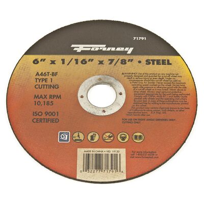 Forney Industries Cut-Off Wheel, Metal, Type 1, 6 in x 1/16 in x 7/8 in