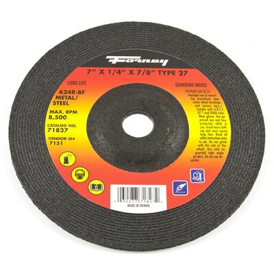 Forney Industries Grinding Wheel, Metal, Type 27, 7 in x 1/4 in x 7/8 in