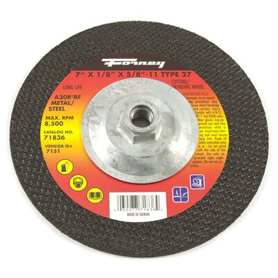Forney Industries Grinding Wheel, Metal, Type 27, 7 in x 1/8 in x 5/8 in-11