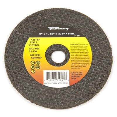 Forney Industries Cut-Off Wheel, Metal, Type 1, 3 in x 1/16 in x 3/8 in