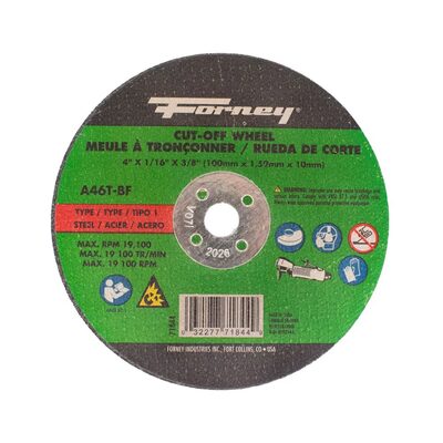 Forney Industries Cut-Off Wheel, Metal, Type 1, 4 in x 1/16 in x 3/8 in
