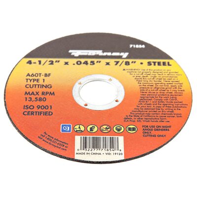 Forney Industries Cut-Off Wheel, Metal, Type 1, 4-1/2 in x .045 in x 7/8 in