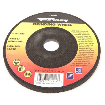Forney Industries Grinding Wheel, Metal, Type 27, 4 in x 1/4 in x 5/8 in