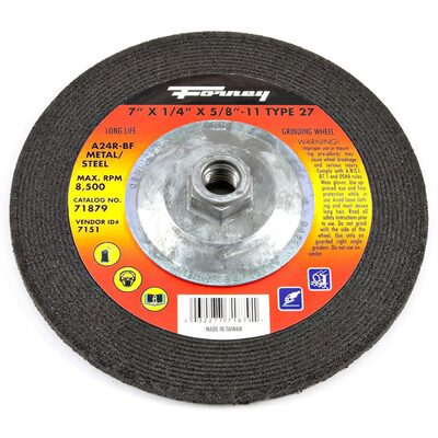 Forney Industries Grinding Wheel, Metal, Type 27, 7 in x 1/4 in x 5/8 in-11