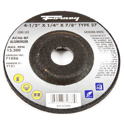 Forney Industries GRINDING WHEEL, ALUMINUM, TYPE 27, 4-1/2 IN X 1/4 IN X 7/8 IN