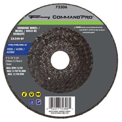 Forney Industries Grinding Wheel, Metal Type 27, 4 in x 1/8 in x 5/8 in