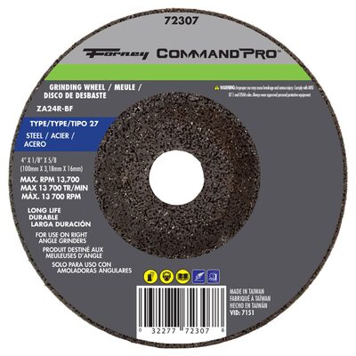 Forney Industries Grinding Wheel, Metal, Type 27, 4 in x 1/4 in x 5/8 in