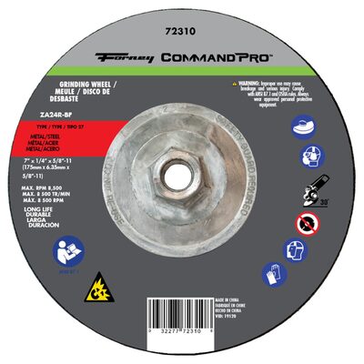 Forney Industries Grinding Wheel, Metal, Type 27, 7 in x 1/4 in x 5/8 in-11