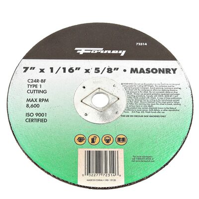 Forney Industries Cutting Wheel, Masonry, Type 1, 7 in x 1/16 in x 5/8 in