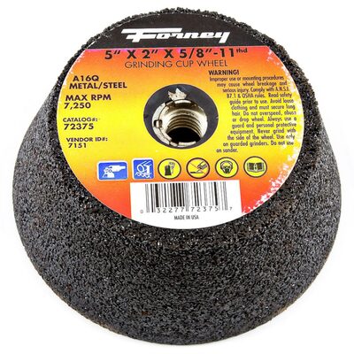 Forney Industries Cup Wheel, Metal, 5 in x 5/8 in-11