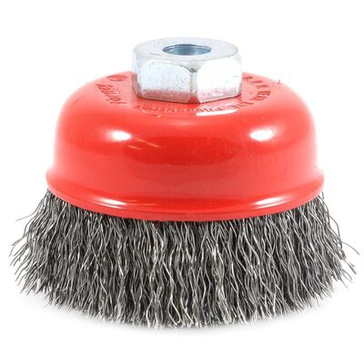 Forney Industries Cup Brush, Crimped, 2-3/4 in x .014 x M10 x 1.25 Arbor