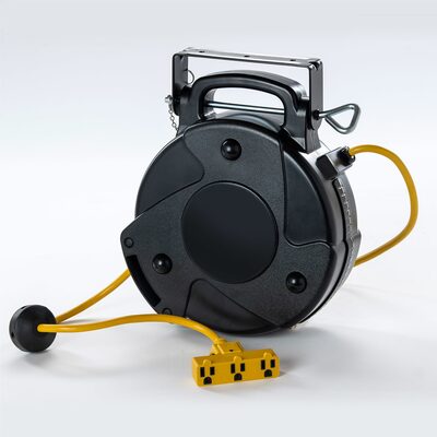 SafTlite by General Manufacturing Mid Size Power Supply Reel 40 Foot 12/3 SJTOW Cord 15 Amp Triple Outlet with GFCI