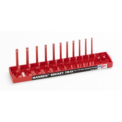 Hansen Global 1/4 Inch Standard 2 Row Regular/Deep Socket Holder Tray - Red