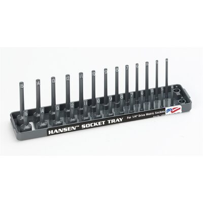 Hansen Global 1/4 Inch Metric 2 Row Regular/Deep Socket Holder Tray - Grey