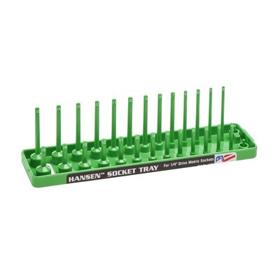 Hansen Global 1/4 Inch Metric 2 Row Regular/Deep Socket Holder Tray - Green