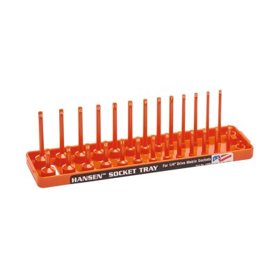 Hansen Global 1/4 Inch Metric 2 Row Regular/Deep Socket Holder Tray - Color Orange
