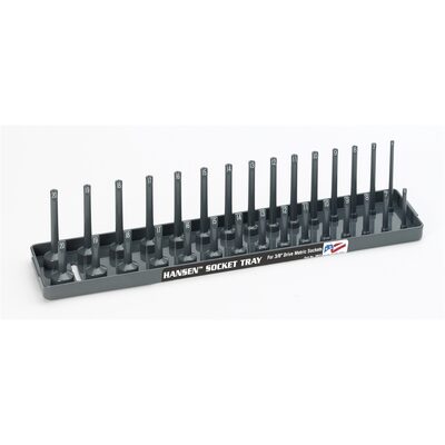 Hansen Global 3/8 Inch Metric 2 Row Regular/Deep Socket Holder Tray - Grey