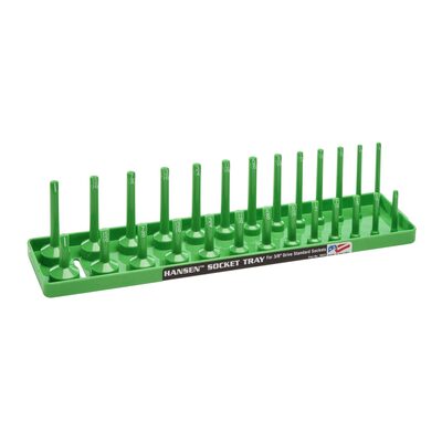 Hansen Global 3/8 Inch Standard 2 Row Regular/Deep Socket Holder Tray - Green