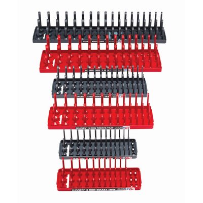 Hansen Global 6 Piece 3 Row Socket Tray Set - Red/Grey