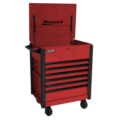 Homak Manufacturing 35 in. Pro Series 7-Drawer Service Cart, Red