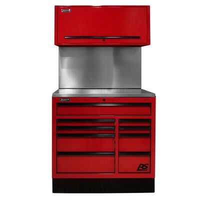 Homak Manufacturing 41 in. Centralized Tool Storage(CTS) Set includes Roller Cabinet,Canopy,Support Beams,Base Guard, Stainless Steel Top, Leg Levelers, and Solid Back Splash