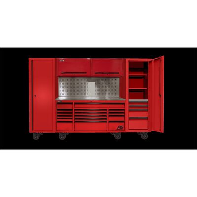Homak Manufacturing 120? RS PRO CTS Roller Cabinet & Side Lockers Combo with Toolboard Backsplash - Red